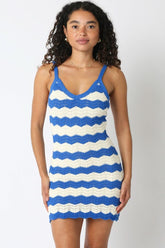 Kaya Blue and White Crochet Mini Dress