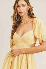 Breaking Hearts Yellow Puff Sleeve Mini Dress
