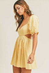 Breaking Hearts Yellow Puff Sleeve Mini Dress