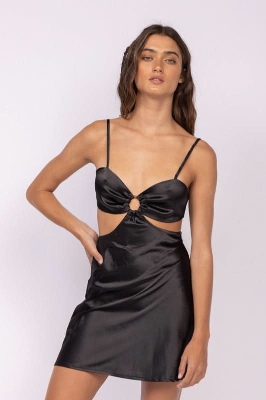Jamie Black Satin O-Ring Dress