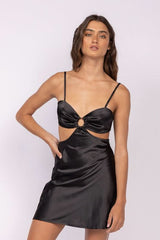 Jamie Black Satin O-Ring Dress