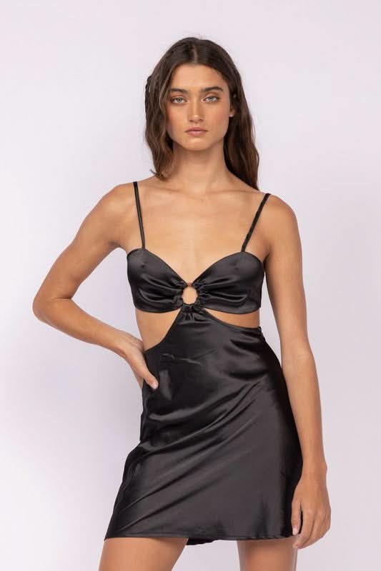 Jamie Black Satin O-Ring Dress