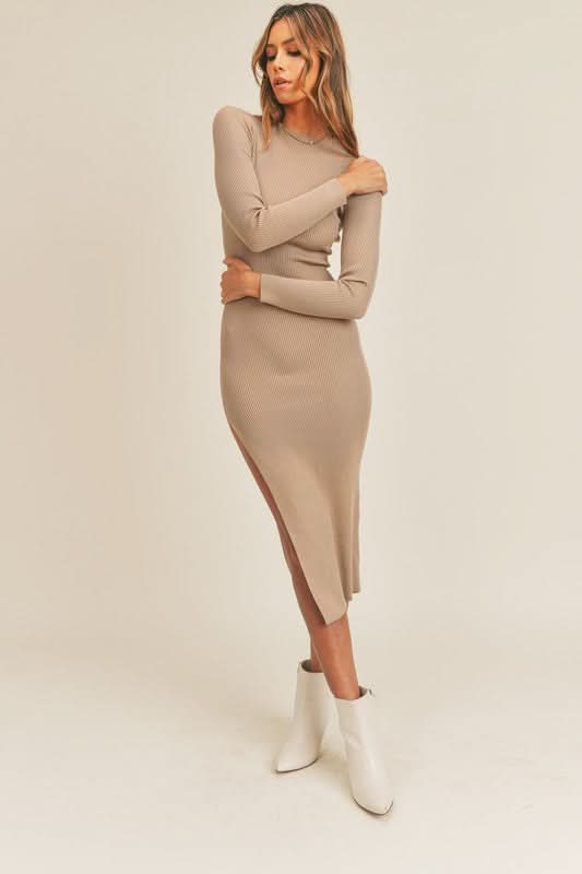 Pauline Taupe Ribbed Bodycon Midi Dress