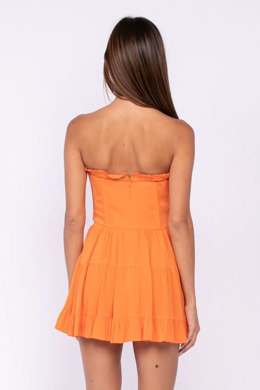 Garden Charm Orange Strapless Dress