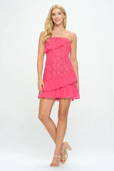 Hailey Hot Pink Lace Strapless Mini Dress