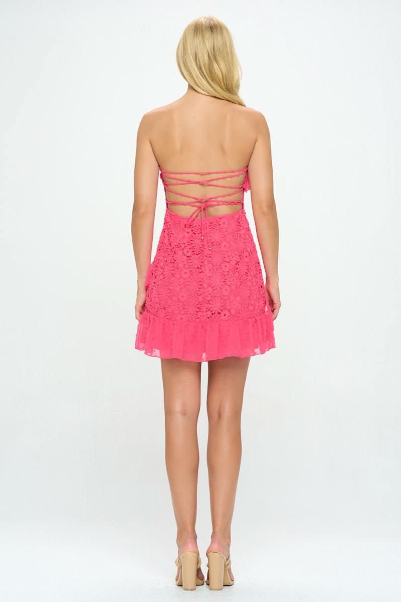 Hailey Hot Pink Lace Strapless Mini Dress