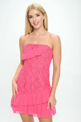 Hailey Hot Pink Lace Strapless Mini Dress