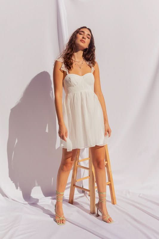 Taylor White Ruffle Strap Dress