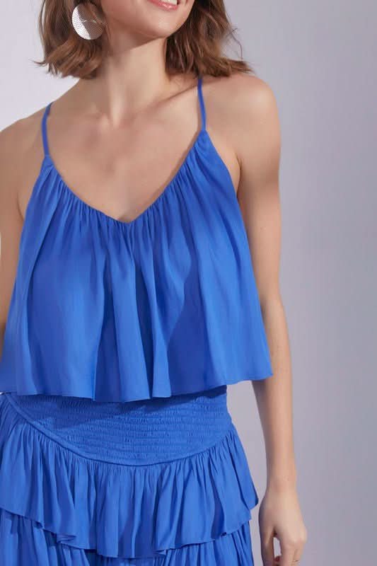 San Antonio English Blue Ruffle Romper