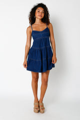 Promenade Denim Tiered Mini Dress