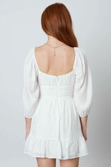 Enchanting White Three-Quarter Sleeve Mini Dress