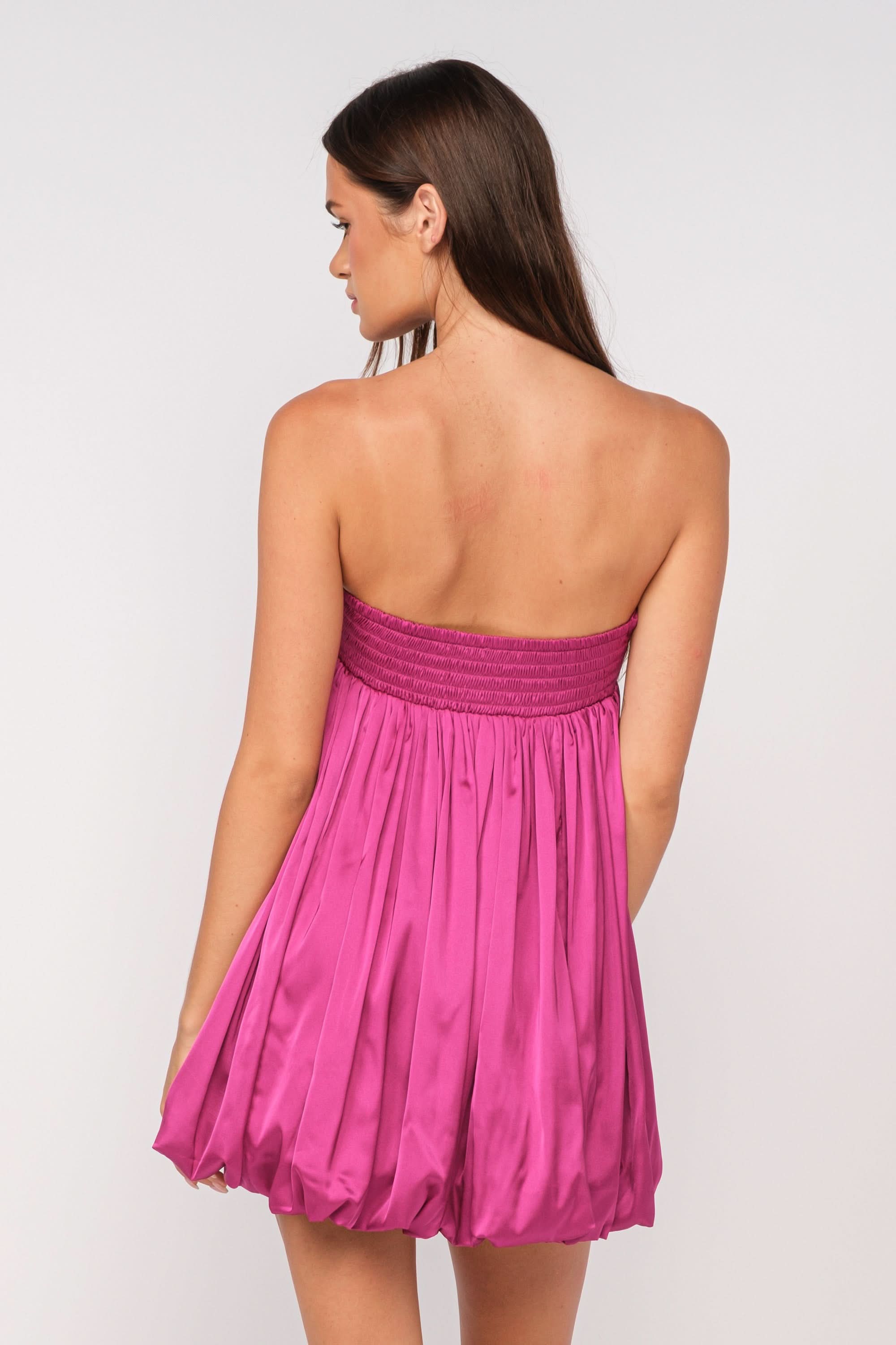 Melinda Pink Satin Strapless Bubble Dress