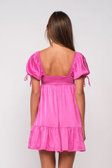 Addison Pink Puff-Sleeve Mini Dress