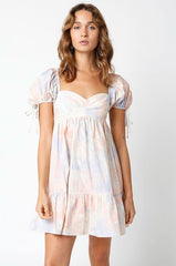 Jessie Blush and Blue Floral Babydoll Mini Dress