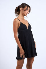 Corfu Black Babydoll Mini Dress