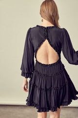 Adele Black Long Sleeve Ruffle Mini Dress
