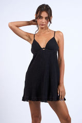 Corfu Black Babydoll Mini Dress