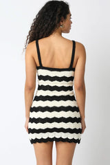 Kaya Black and White Crochet Mini Dress