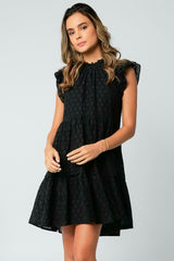 Dionne Black Eyelet Flutter Sleeve Dress