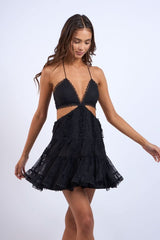 Garden Muse Black Lace Halter Dress