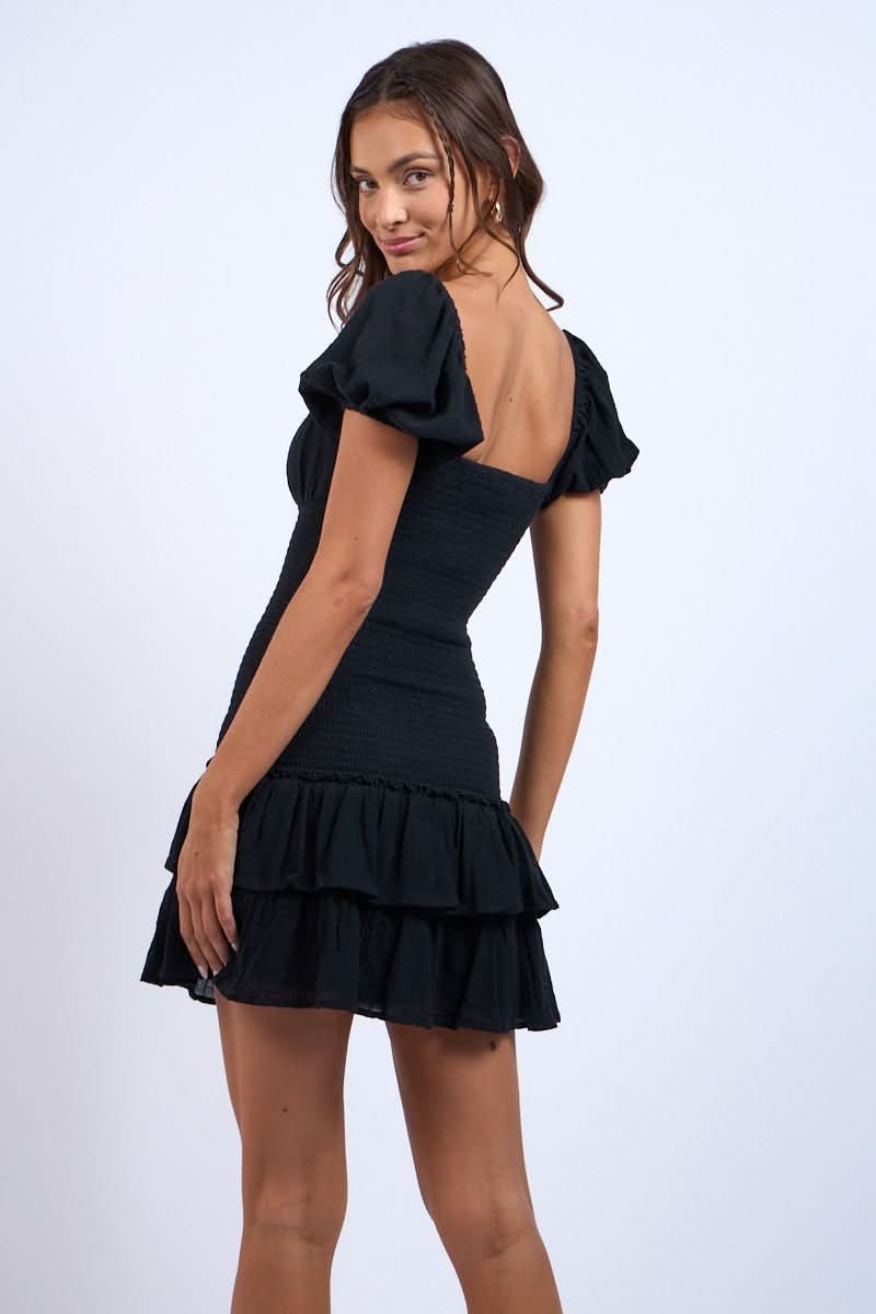 Mimi Black Puff Sleeve Mini Dress
