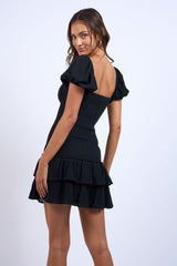 Mimi Black Puff Sleeve Mini Dress