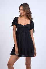 Harleigh Black Puff Sleeve Babydoll Mini Dress