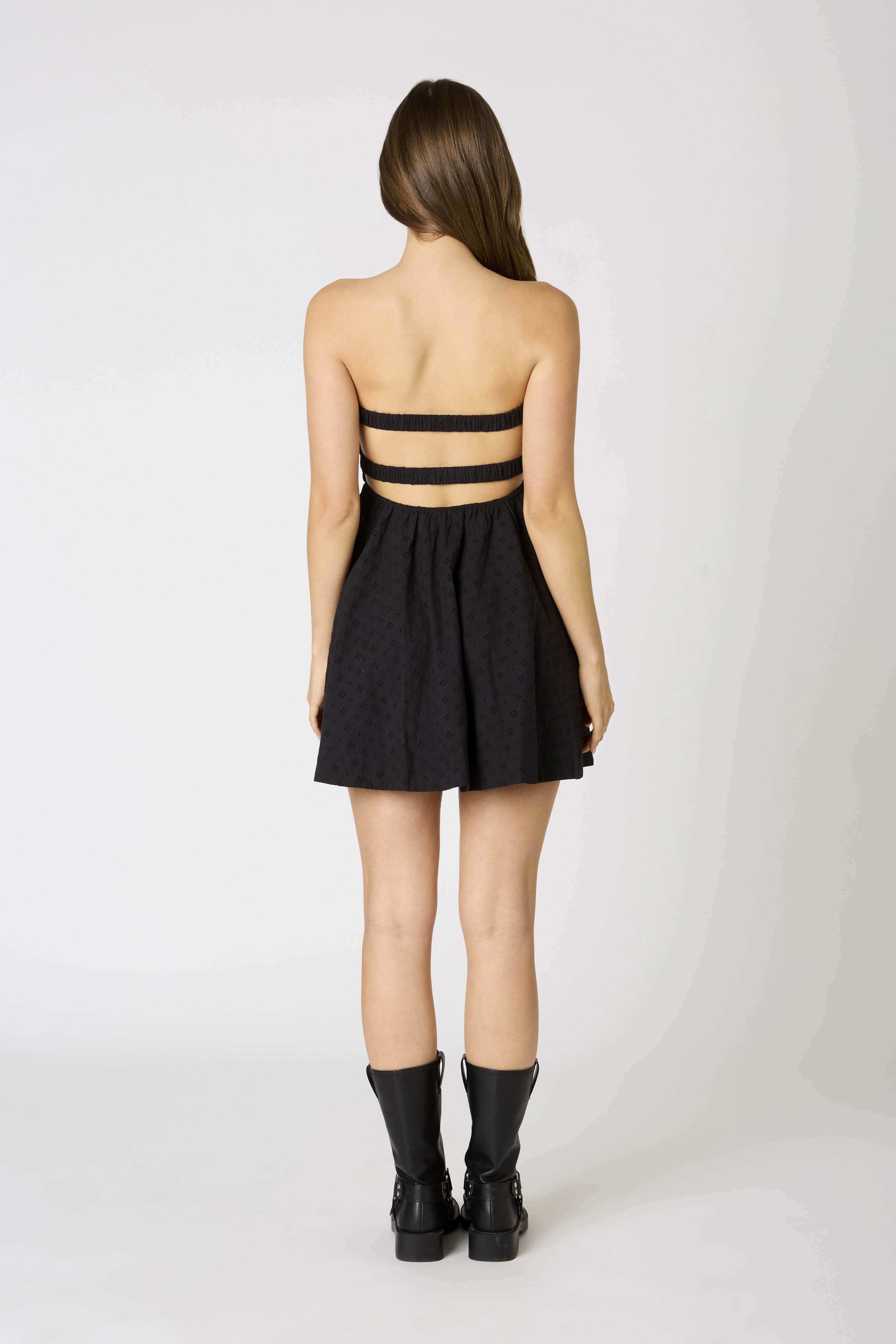 Erika Black Eyelet Strapless Mini Dress