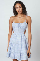 Juliet Indigo Stripe Print Backless Ruffled Mini Dress
