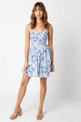 Chateau Dark Blue Floral Bustier Dress