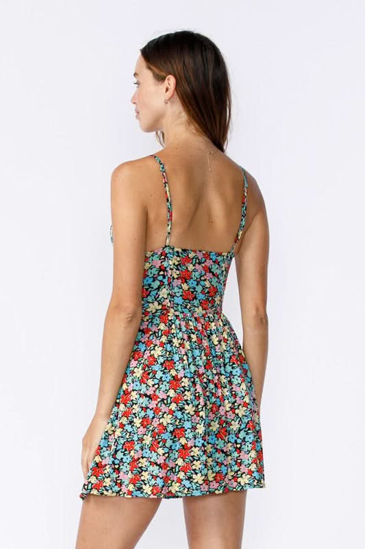 Dalia Blue and Red Floral Print Cami Dress