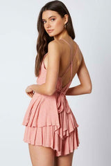 Mila Blush Surplice Ruffle Romper