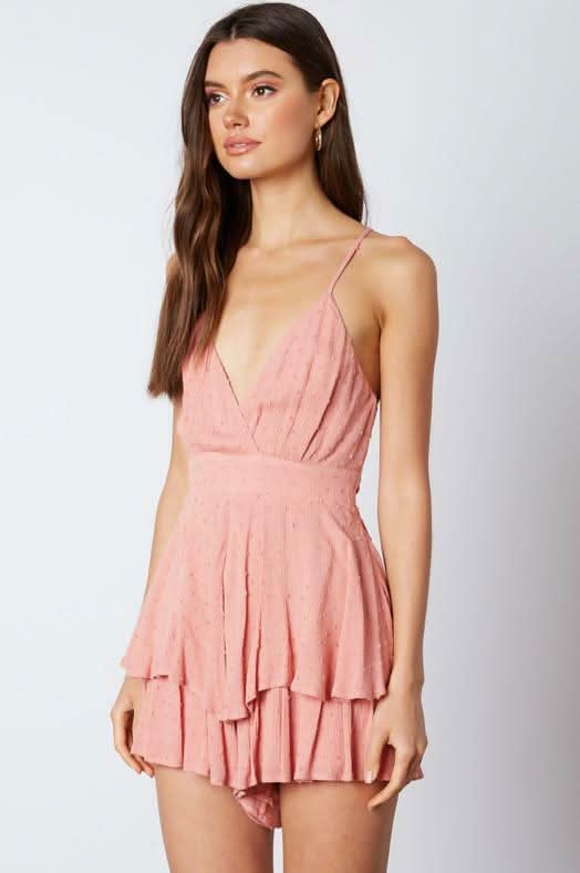 Mila Blush Surplice Ruffle Romper