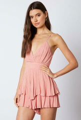 Mila Blush Surplice Ruffle Romper