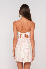 Lena White and Pink Floral Print Strapless Mini Dress