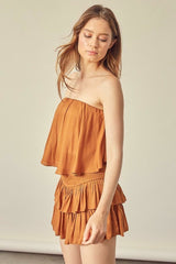 Monaco Caramel Strapless Romper