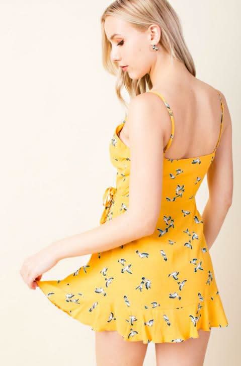 Mila Yellow Bird Print Skort Dress