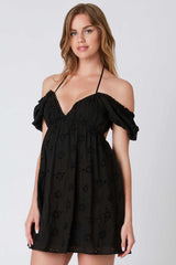 Dana Black Eyelet Off Shoulder Mini Dress