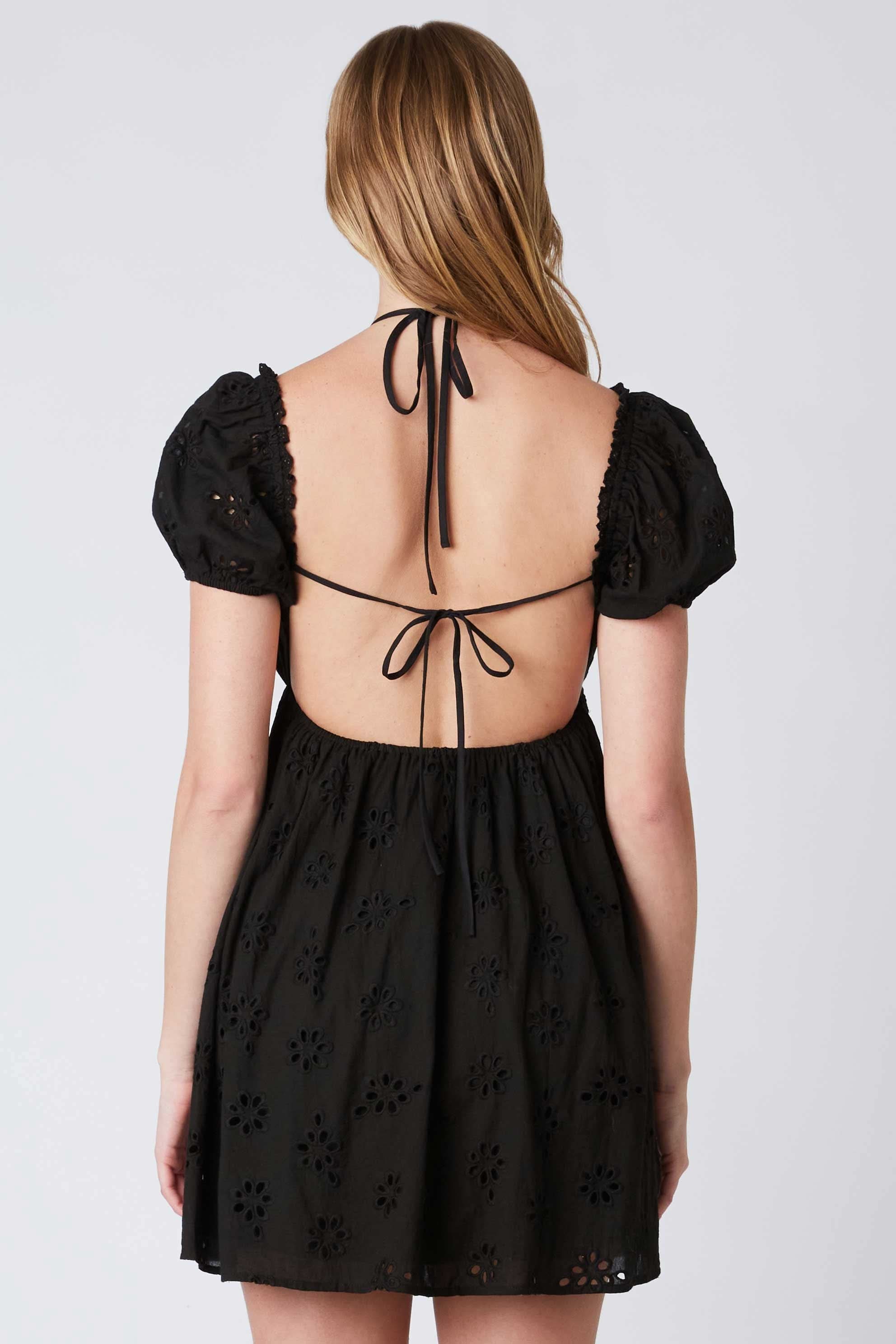 Dana Black Eyelet Off Shoulder Mini Dress