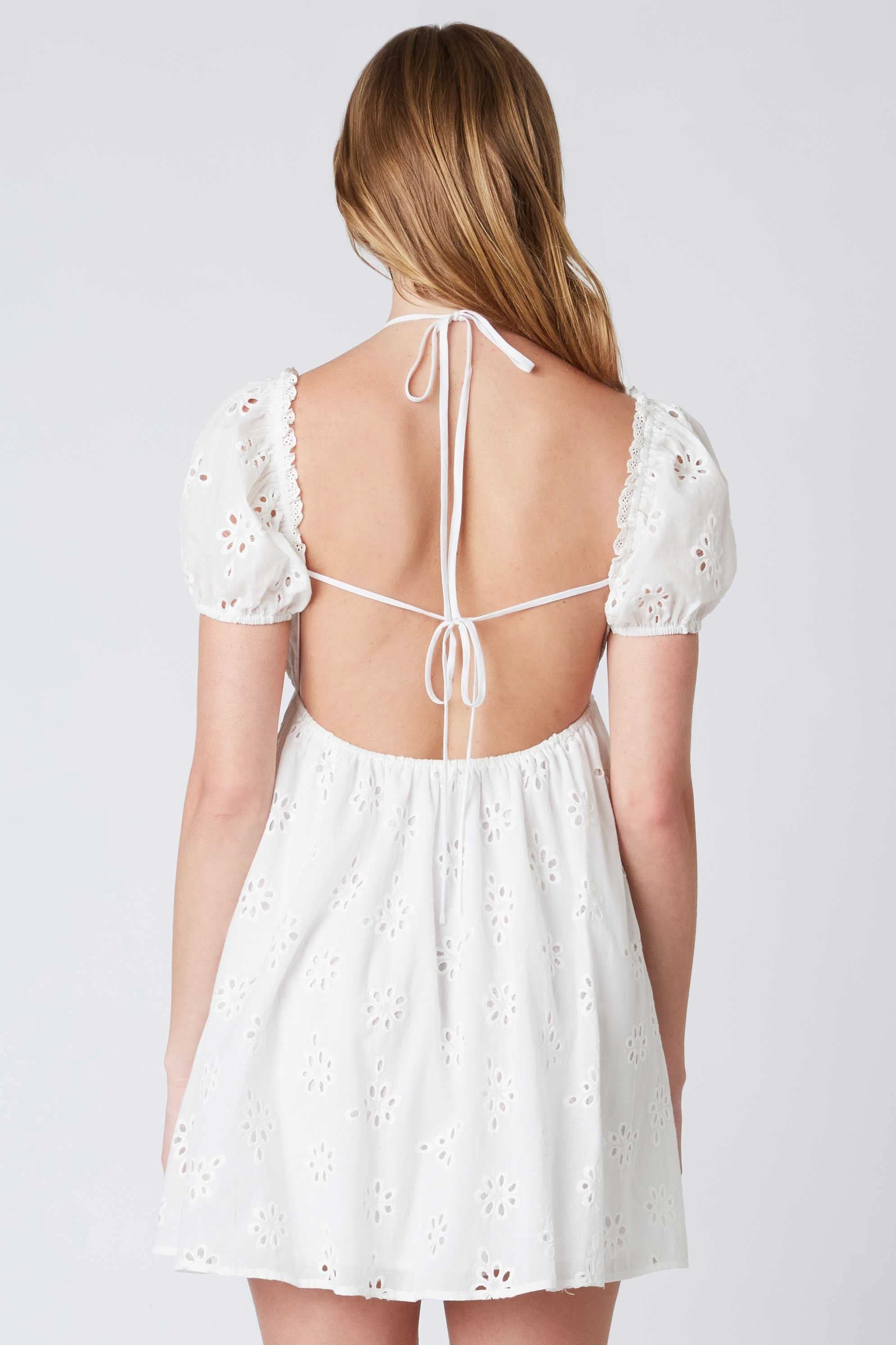 Dana White Eyelet Off Shoulder Halter Dress