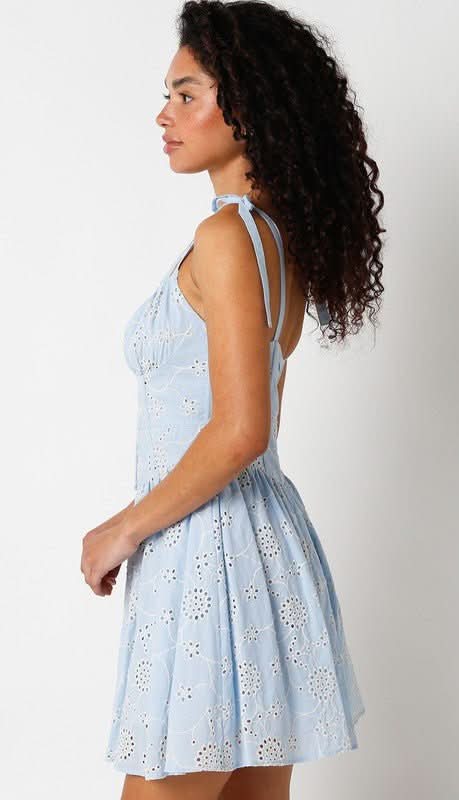 Chateau Blue Eyelet Lace Bustier Dress