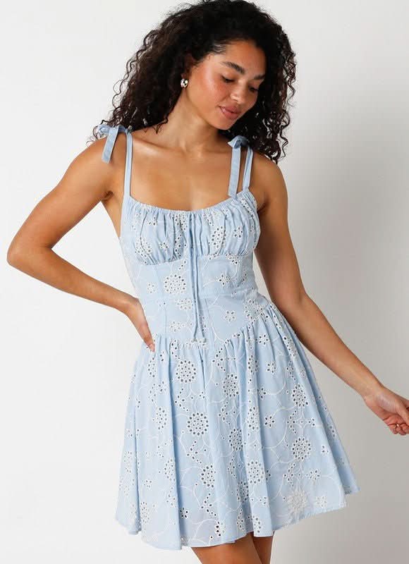 Chateau Blue Eyelet Lace Bustier Dress