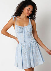 Chateau Blue Eyelet Lace Bustier Dress