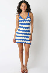 Kaya Blue and White Crochet Mini Dress