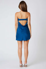 Tina Teal Blue Satin Strapless Mini Dress