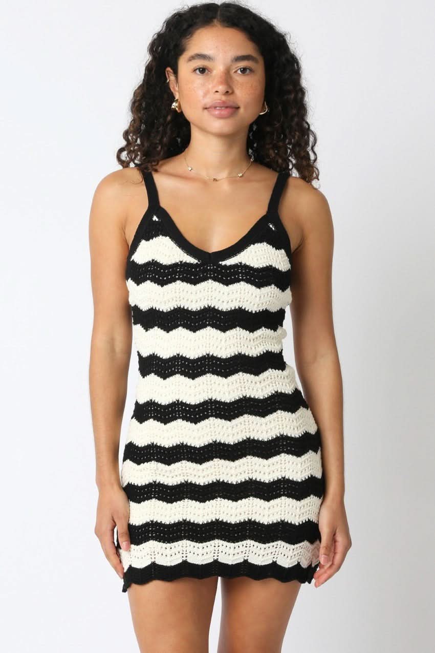 Kaya Black and White Crochet Mini Dress