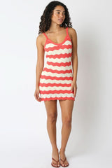 Kaya Coral and White Crochet Mini Dress