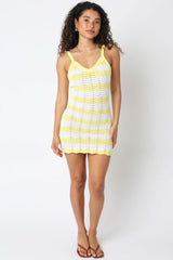 Kaya Yellow and White Crochet Mini Dress