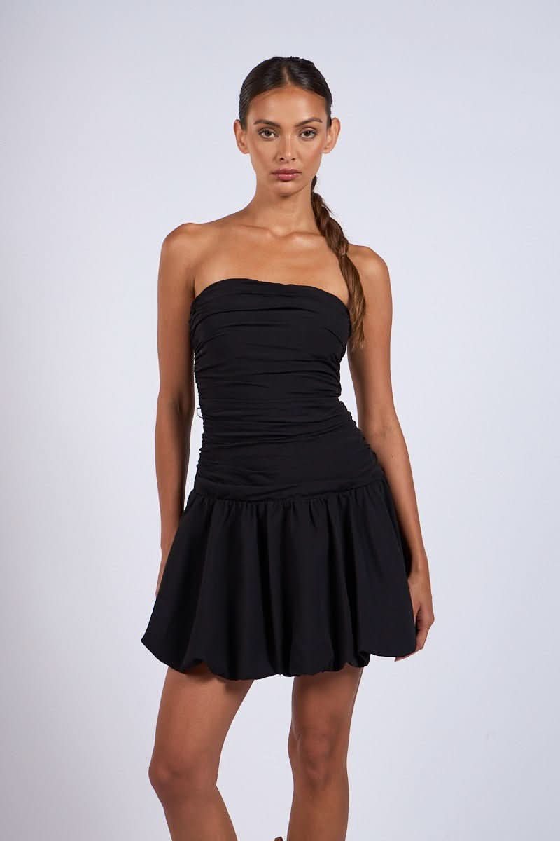 Marcuss Black Bubble Hem Tube Mini Dress