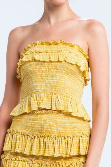 Allie Yellow Boho Print Smocked Two-Piece Dress